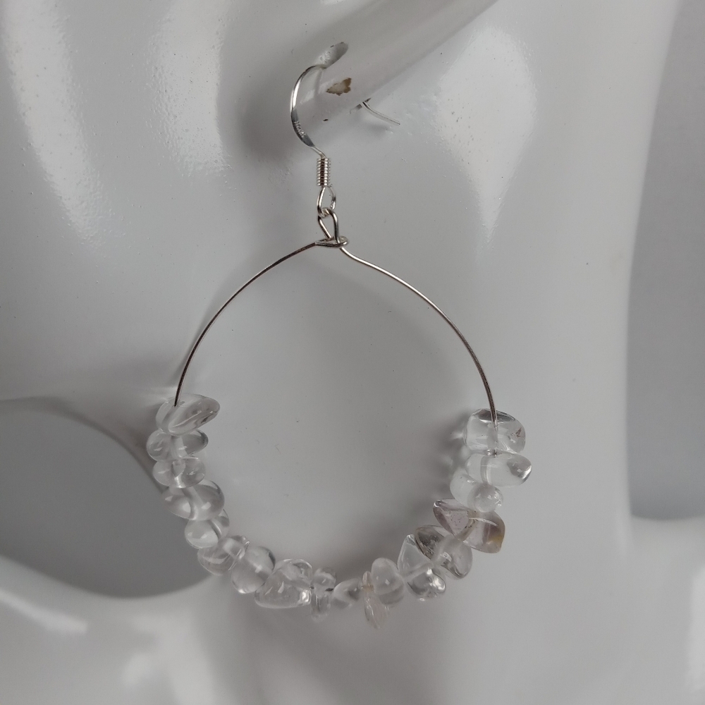White quartz stone chip earrings exposed hoop - Picture 1 of 6